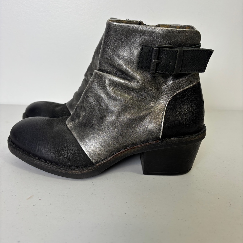 Fly London Dape Silver and Black Ankle Boots
